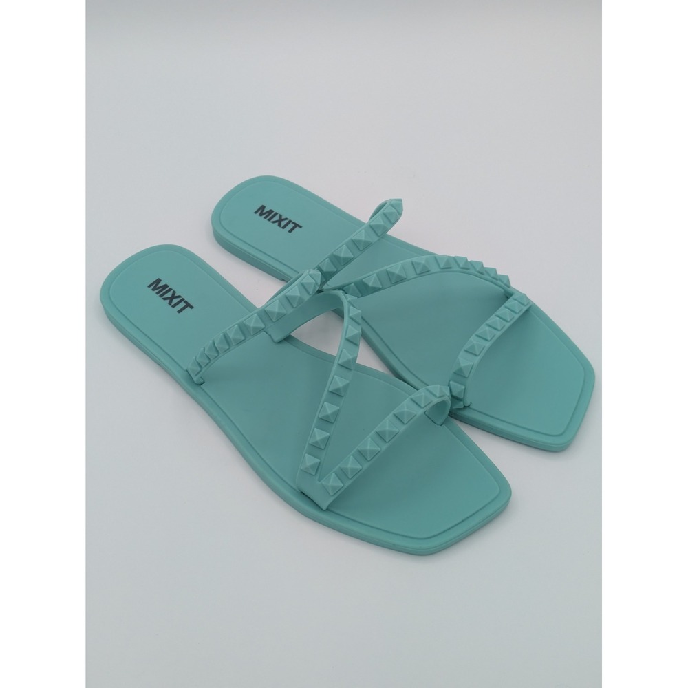 Mixit Studded Jelly Sandals Size 9 Teal Aqua Blue Rockstud Style Summer Slides